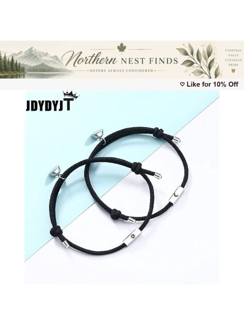 Magnetic Matching Couple Bracelets Adjustable Rope Braid Set - Picture 3 of 6